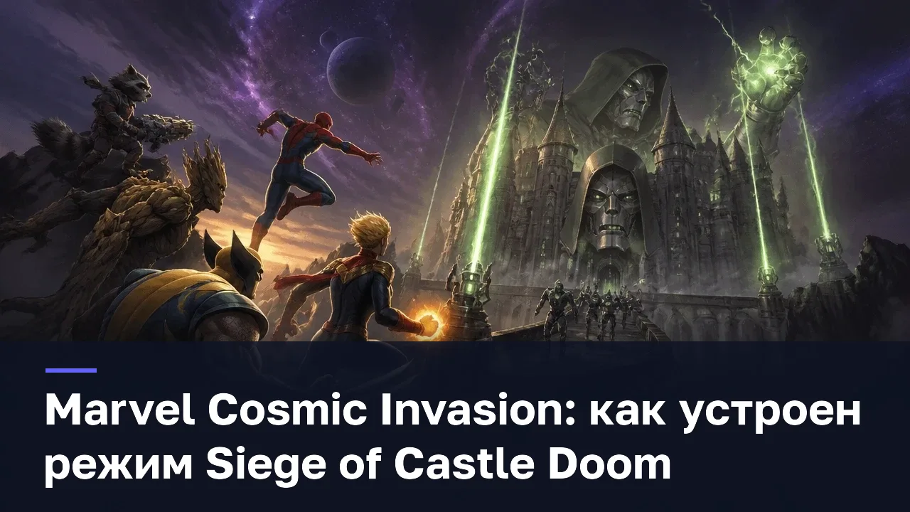 Marvel Cosmic Invasion: как устроен режим Siege of Castle Doom — оригинальная редакционная AI-иллюстрация RUSHB, не игровой скриншот