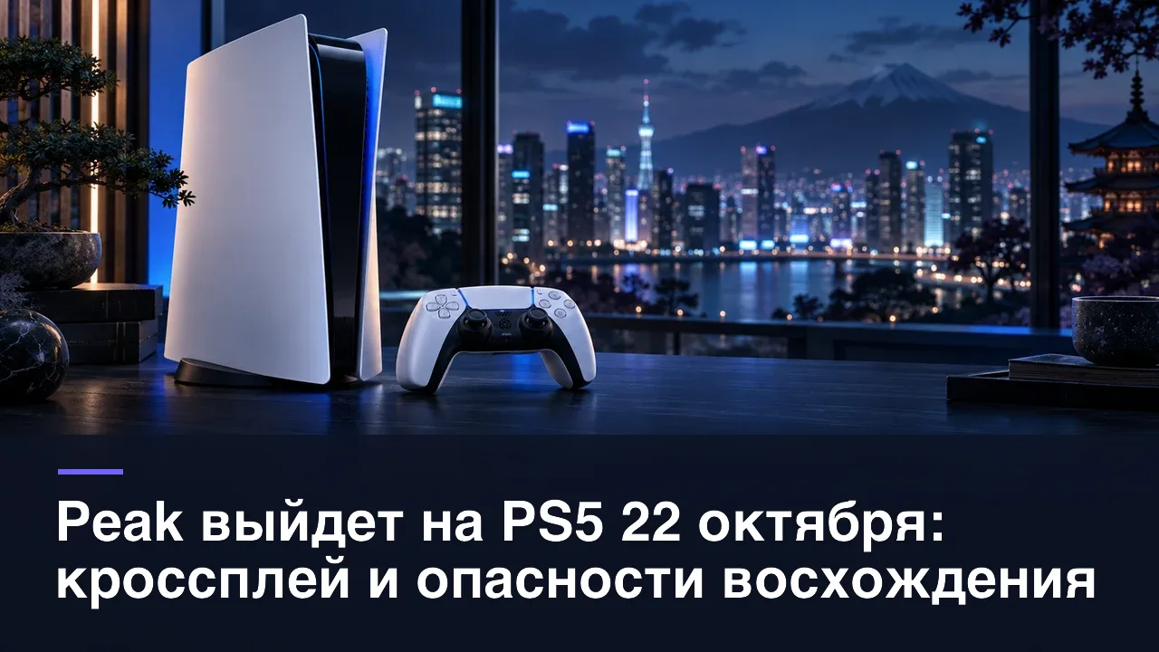 Peak выйдет на PS5 22 октября: кроссплей и опасности восхождения — редакционная AI-иллюстрация RUSHB, не игровой скриншот