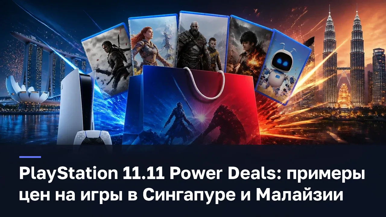 PlayStation 11.11 Power Deals: примеры цен на игры в Сингапуре и Малайзии — оригинальная редакционная AI-иллюстрация RUSHB, не игровой скриншот