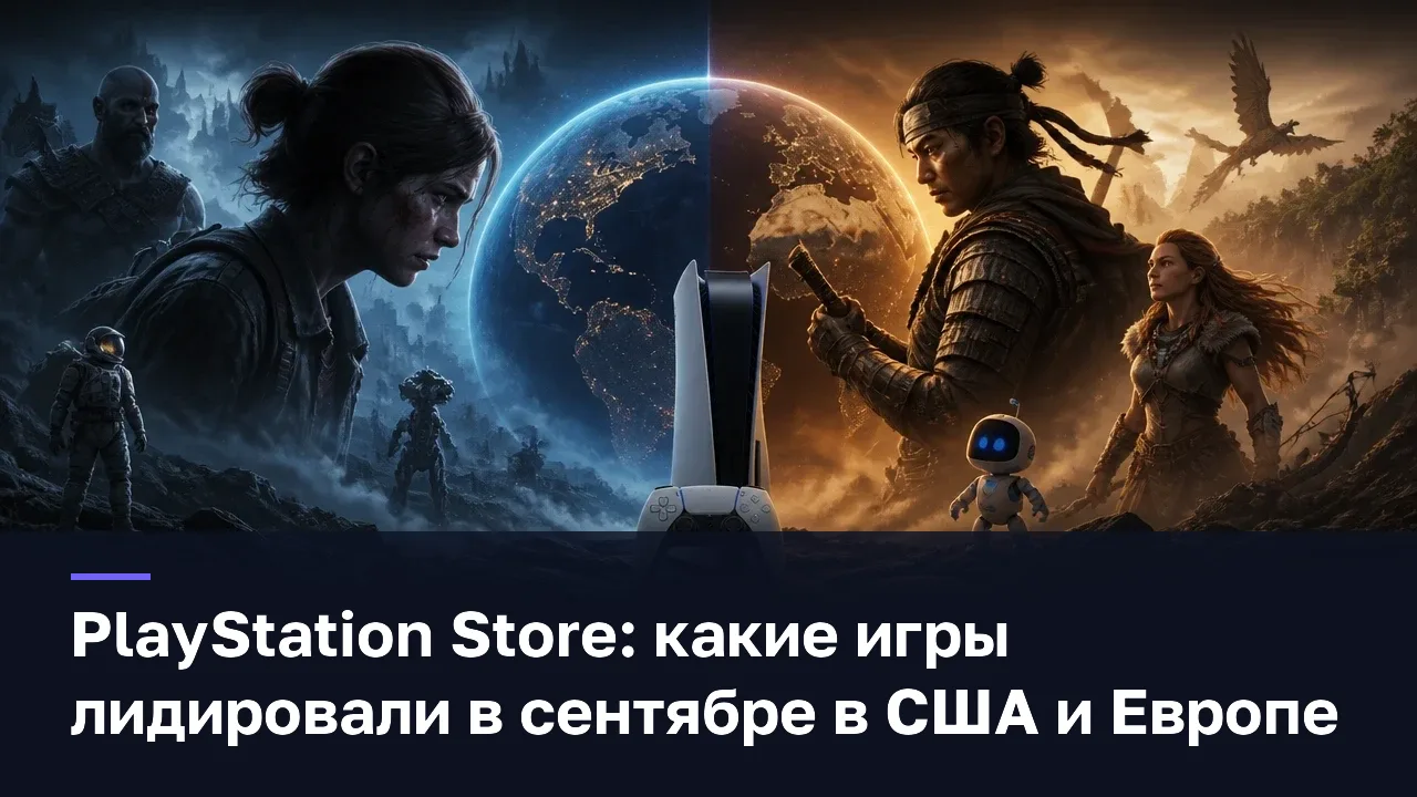 PlayStation Store: какие игры лидировали в сентябре в США и Европе — оригинальная редакционная AI-иллюстрация RUSHB, не игровой скриншот