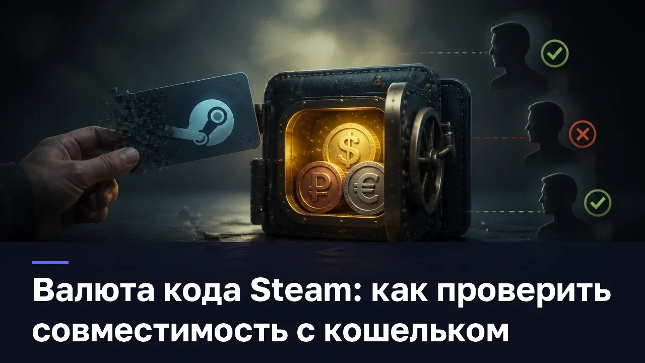 Валюта кода Steam: как проверить совместимость с кошельком — оригинальная редакционная AI-иллюстрация RUSHB, не игровой скриншот