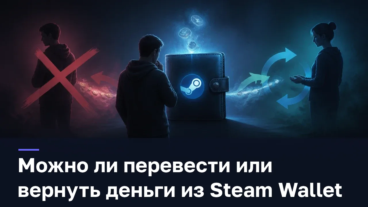 Можно ли перевести или вернуть деньги из Steam Wallet — оригинальная редакционная AI-иллюстрация RUSHB, не игровой скриншот